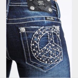 miss me jeans with peace sign on pocket